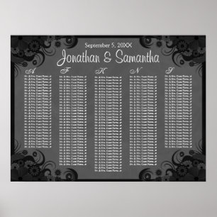 Poster Tableaux de sièges pour Mariage floral noir et gri