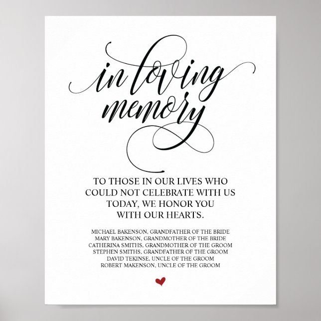 Poster Tablette de Mémoire Affectueuse Dans Notre Cœur (Devant)