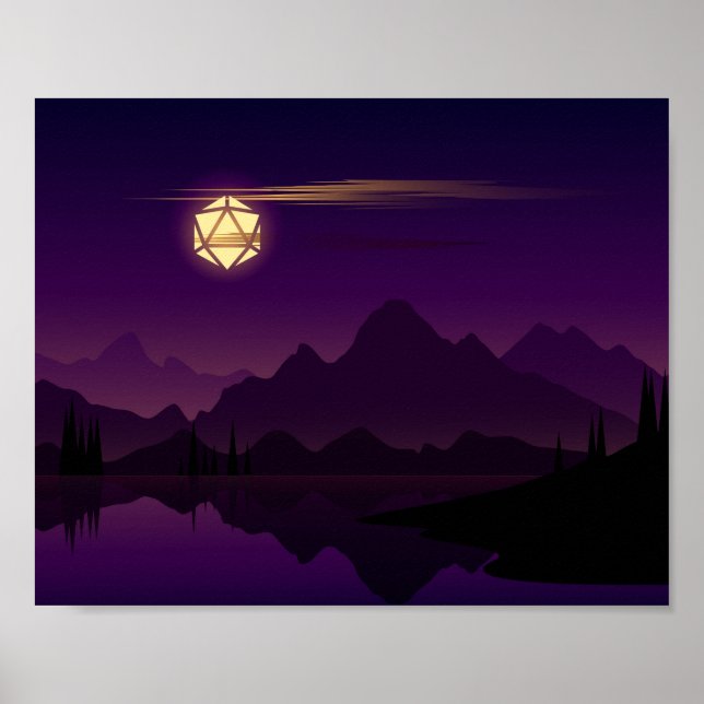 Poster Tablette de Pleine lune D20 dés de nuit violet RPG (Devant)