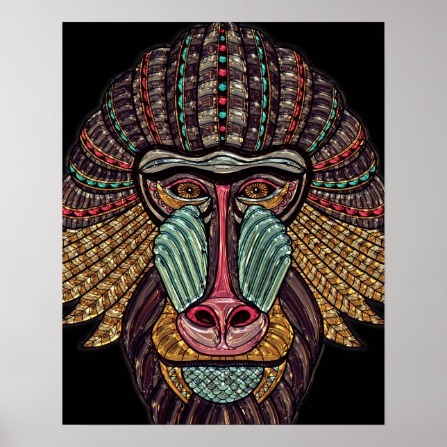 Poster Tabouret en verre vissé babouin art animal africai (Devant)