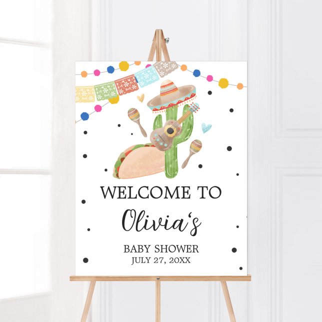 Poster Taco Bout A Baby Cactus Bienvenue (Fiesta Cactus Baby Shower Welcome Sign)
