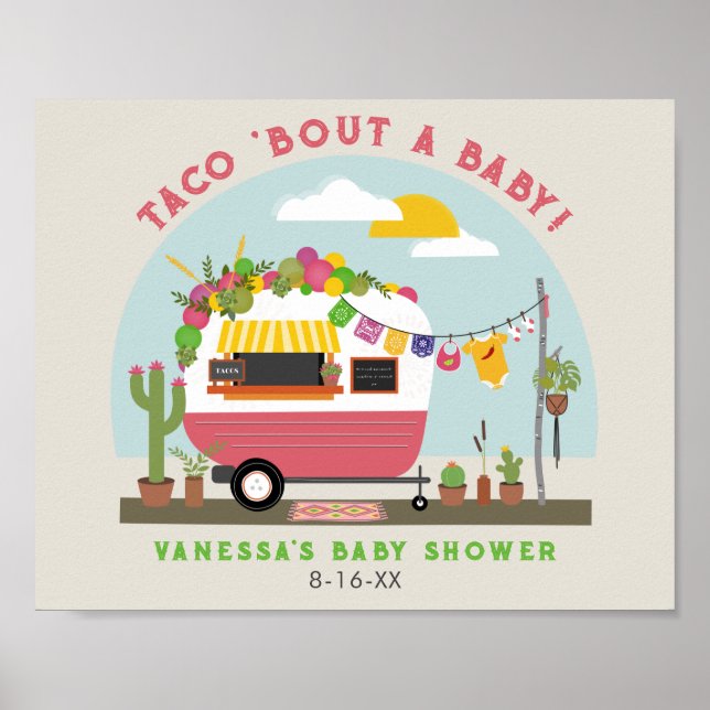 Poster Taco Bout Un Bébé Baby shower Fille Camper Rose (Devant)