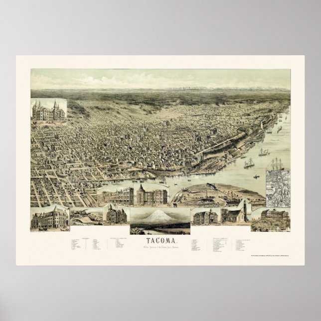 Poster Tacoma, WA Carte panoramique - 1890 (Devant)