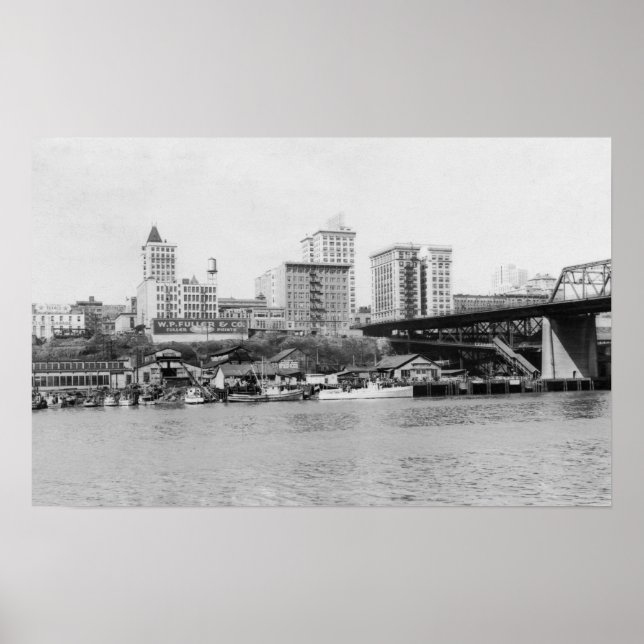 Poster Tacoma, WA - Vue Skyline du centre-ville (Devant)