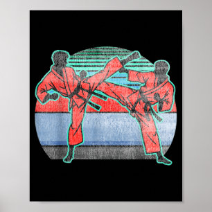 Poster Taekwondo Rétro Coucher de Soleil Kicker Décontrac