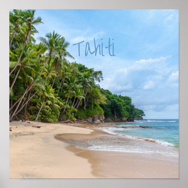 Poster Tahiti Sand Beach Ciel bleu Palmiers (Devant)