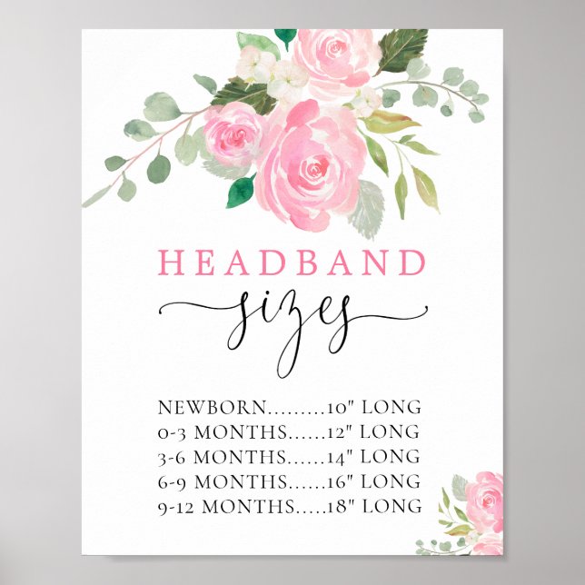 Poster Taille du bandeau baby shower signe floral rose (Devant)