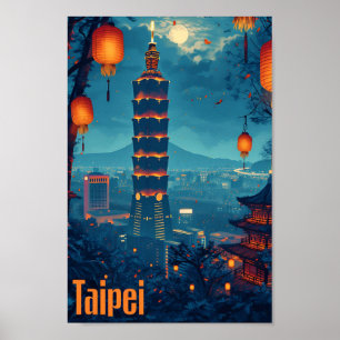 Poster Taipei Art Vintage Travel place Illustration