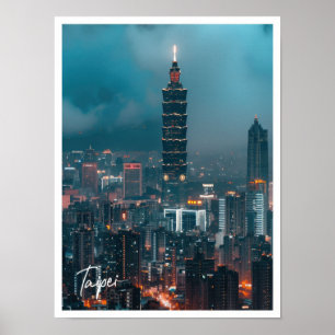Poster Taïpei skyline à la tombée de la nuit Art Voyage c