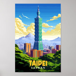 Poster Taïpei Taïwan Art Vintage Illustration