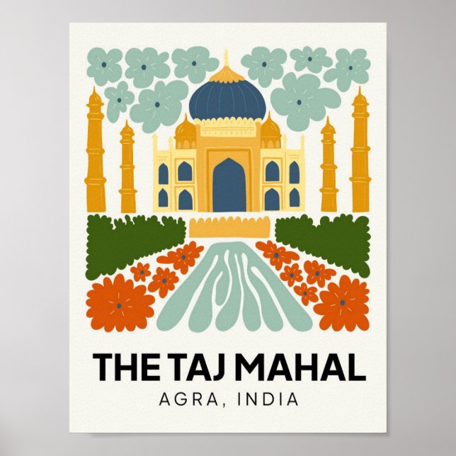 Poster Taj Mahal Agra Inde Voyage abstrait art floral (Devant)