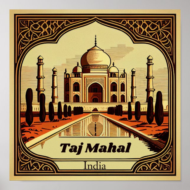 Poster Taj Mahal Carré Vintage (Devant)