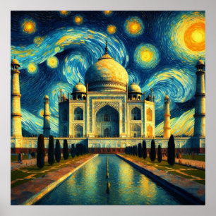 Poster Taj Mahal Inde Nuit Étoilée