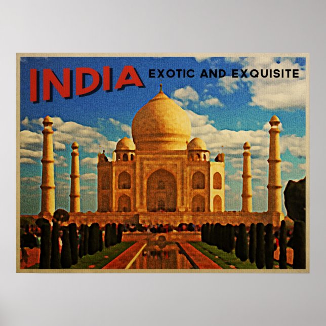Poster Taj Mahal Inde Vintage (Devant)