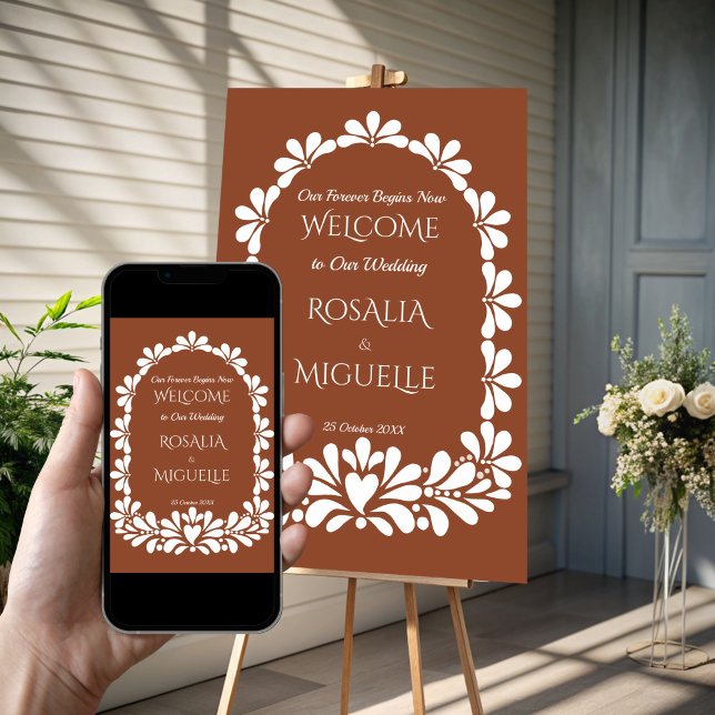 Poster Talavera terracotta boho mariage mexicain bienvenu (Talavera terracotta boho Mexican fiesta wedding welcome sign Poster template instant download)