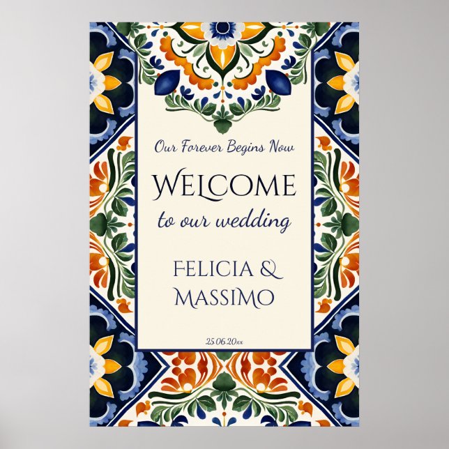 Poster Talavera vintage Mexican wedding welcome sign (Devant)