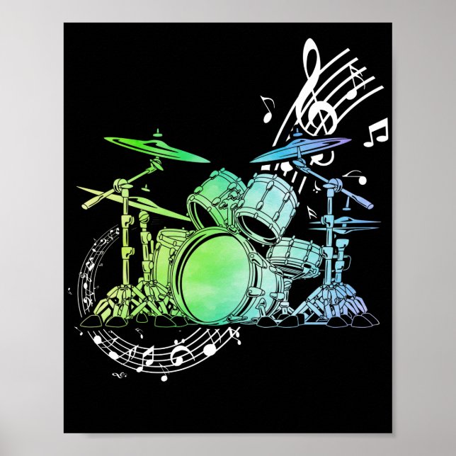 Poster Tambour Aquarelle Drummer Musicien Drummer (Devant)