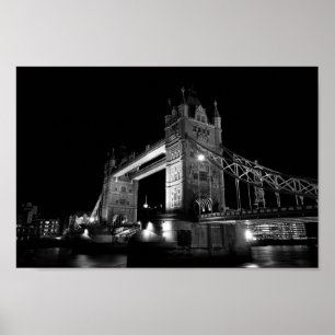 Poster Tamise de rivière et pont de tour à la nuit