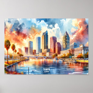 Poster Tampa Florida USA Travel Places aquarelle