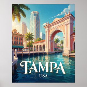 Poster Tampa Floride Front de Mer Skyline Voyage