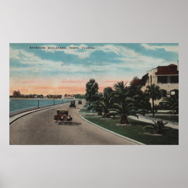 Poster Tampa, Floride - Vue du boulevard Bayshore (Devant)