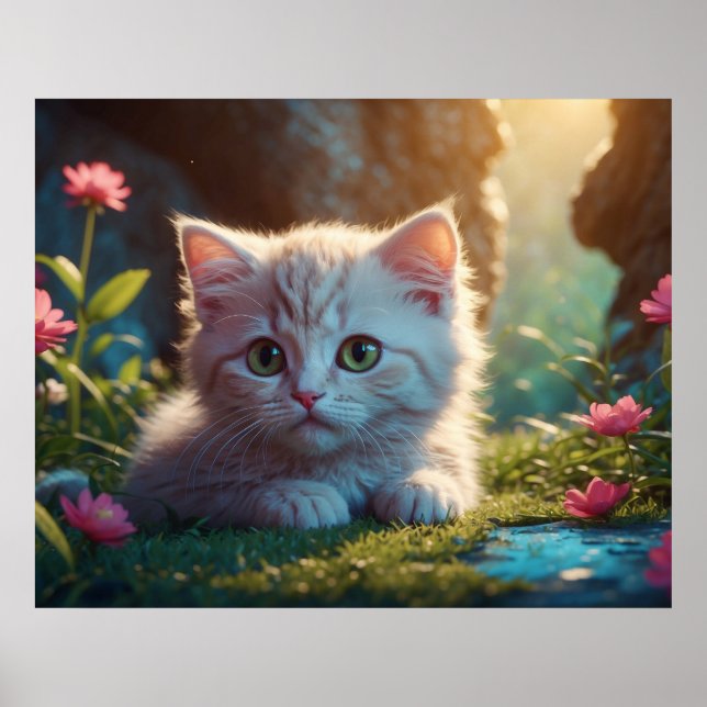 Poster *~* Tan Kitty AP68 5:4 Fluffy Feline Kitten (Devant)