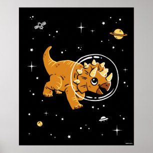 Poster Tan Triceratops Dinos Dans L'Espace