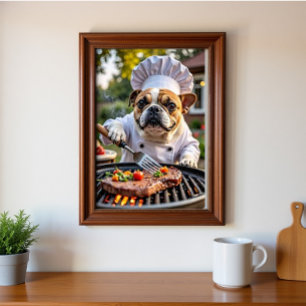 Poster Tan White French Bulldog Grill Chef