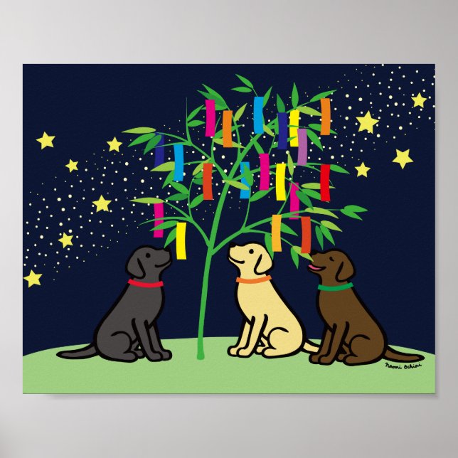 Poster Tanabata Labrador Retriever Stars and Milky Way (Devant)