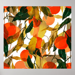 Poster Tangerines arbre : motif juteux sans couture.