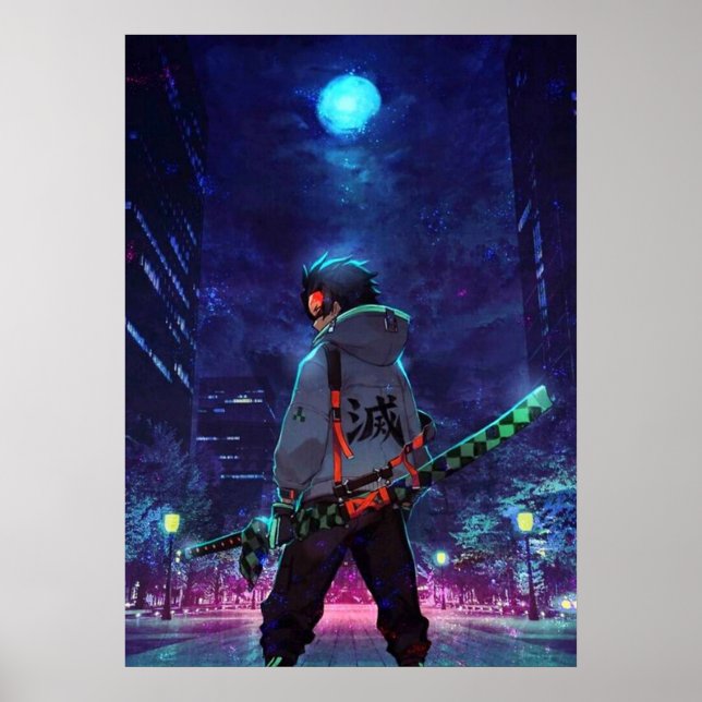 Poster Tanjiro Kamado Demon Couche La Lune (Devant)