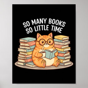Poster Tant de livres peu de temps chat avec café 