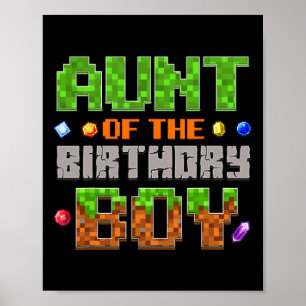 Poster Tante du garçon d'anniversaire Vidéo Partie Pixel 