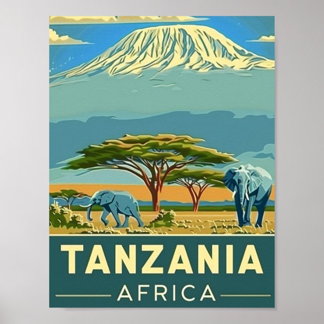 Poster Tanzanie Afrique Vintage Lieu de voyage célèbre (Devant)