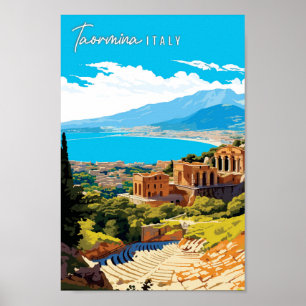 Poster Taormina Italie illustration de voyage vintage