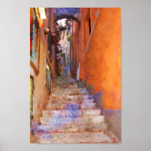 Taormina Sicile Italie Étroite Rue Étapes Peinture