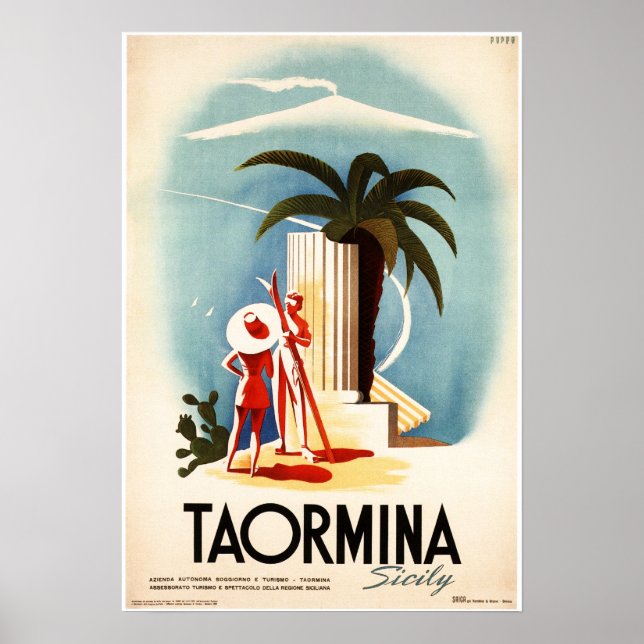 Poster TAORMINA SICILE Théâtre Antico Vieux Italie Voyage (Devant)