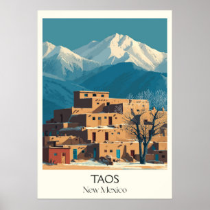 Poster Taos Nouveau-Mexique Village Pueblo