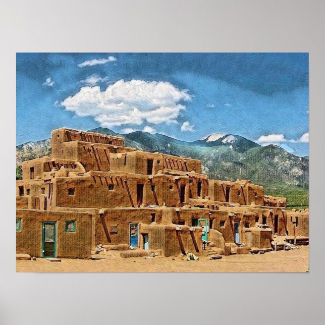 Poster Taos Pueblo, Nouveau-Mexique (Devant)