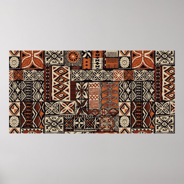 Poster Tapa tissu tribal de style hawaïen abstrait patchw (Devant)