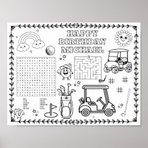 Poster Tapis de coloriage anniversaire golf modifiable