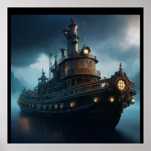 Poster Tapis de souris remorqueur Steampunk par temps nua