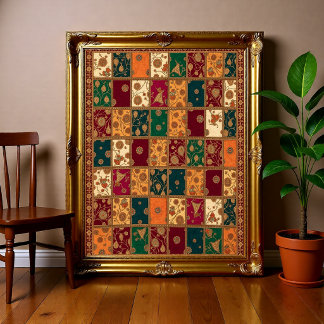 Poster Tapisserie d'art populaire indien vintage à motifs