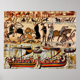 POSTER TAPISSERIE DE BAYEUX, CHEVALIERS NORMAUX, ARCHEURS