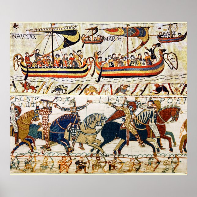 POSTER TAPISSERIE DE BAYEUX, CHEVALIERS NORMAUX, ARCHEURS (Devant)