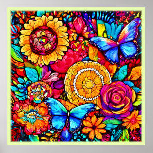 Poster Tapisserie florale de papillon envoûtante