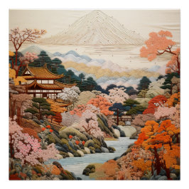 Poster Tapisserie japonaise traditionnelle design élégant