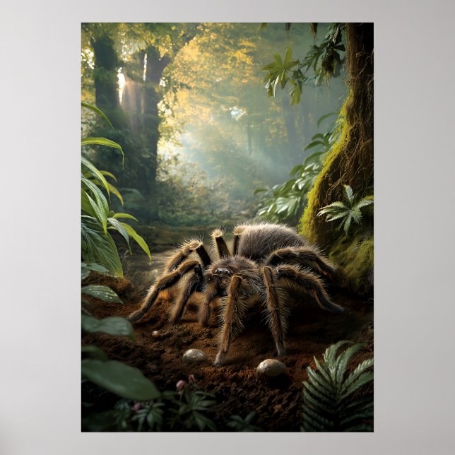 Poster Tarantula dans la forêt tropicale luxuriante (Devant)