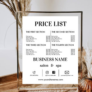 Poster Tarifs minimalistes Tarification des cheveux Circu