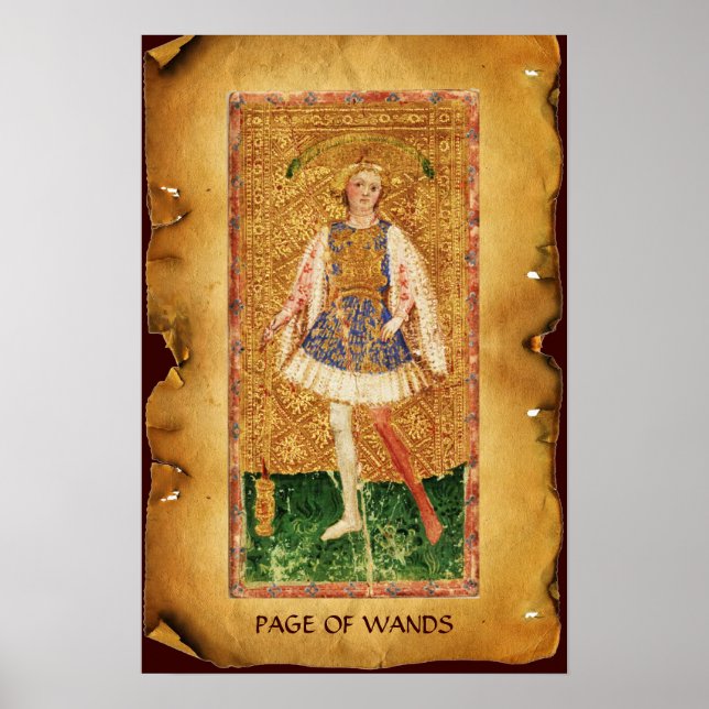 POSTER TAROTS DE RENAISSANCE ANTIQUE / PAGE DES WANDS (Devant)